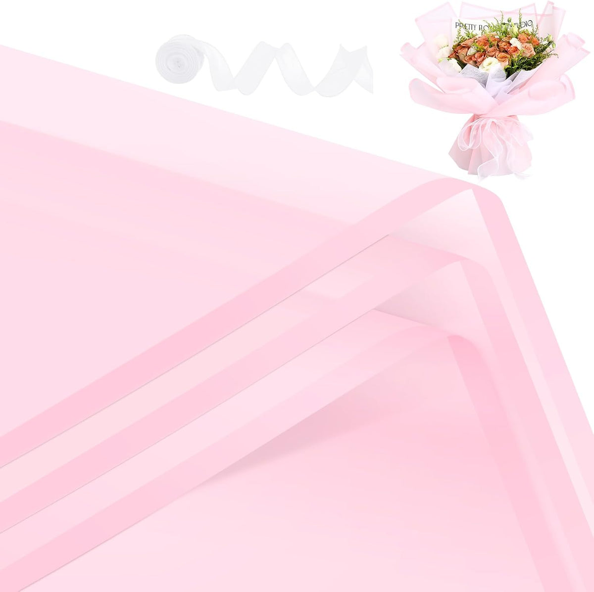 Flower Wrapping Paper, 20 Sheets, Waterproof, Floral Bouquet Design, for Wedding, Birthday Gift, DIY Florist Supplies (Translucent white) (Pink colour, 20 Sheets)