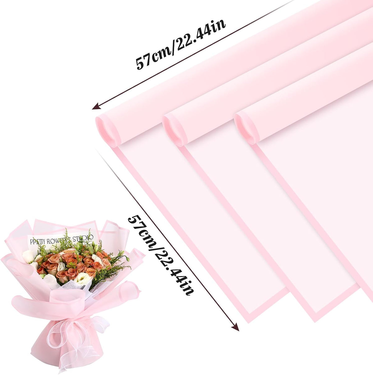 Flower Wrapping Paper, 20 Sheets, Waterproof, Floral Bouquet Design, for Wedding, Birthday Gift, DIY Florist Supplies (Translucent white) (Pink colour, 20 Sheets)