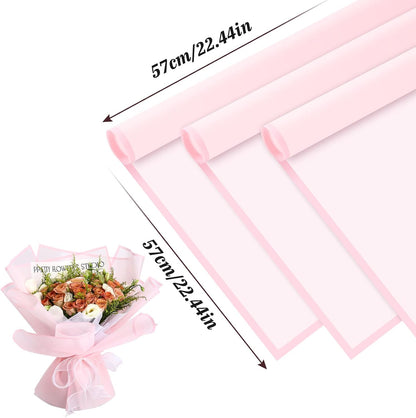 Flower Wrapping Paper, 20 Sheets, Waterproof, Floral Bouquet Design, for Wedding, Birthday Gift, DIY Florist Supplies (Translucent white) (Pink colour, 20 Sheets)