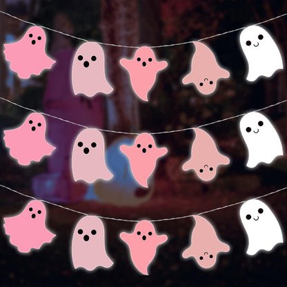 20 Halloween Pink Ghost LED String Lights Battery Operated