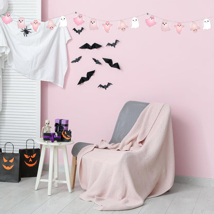 20 Halloween Pink Ghost LED String Lights Battery Operated