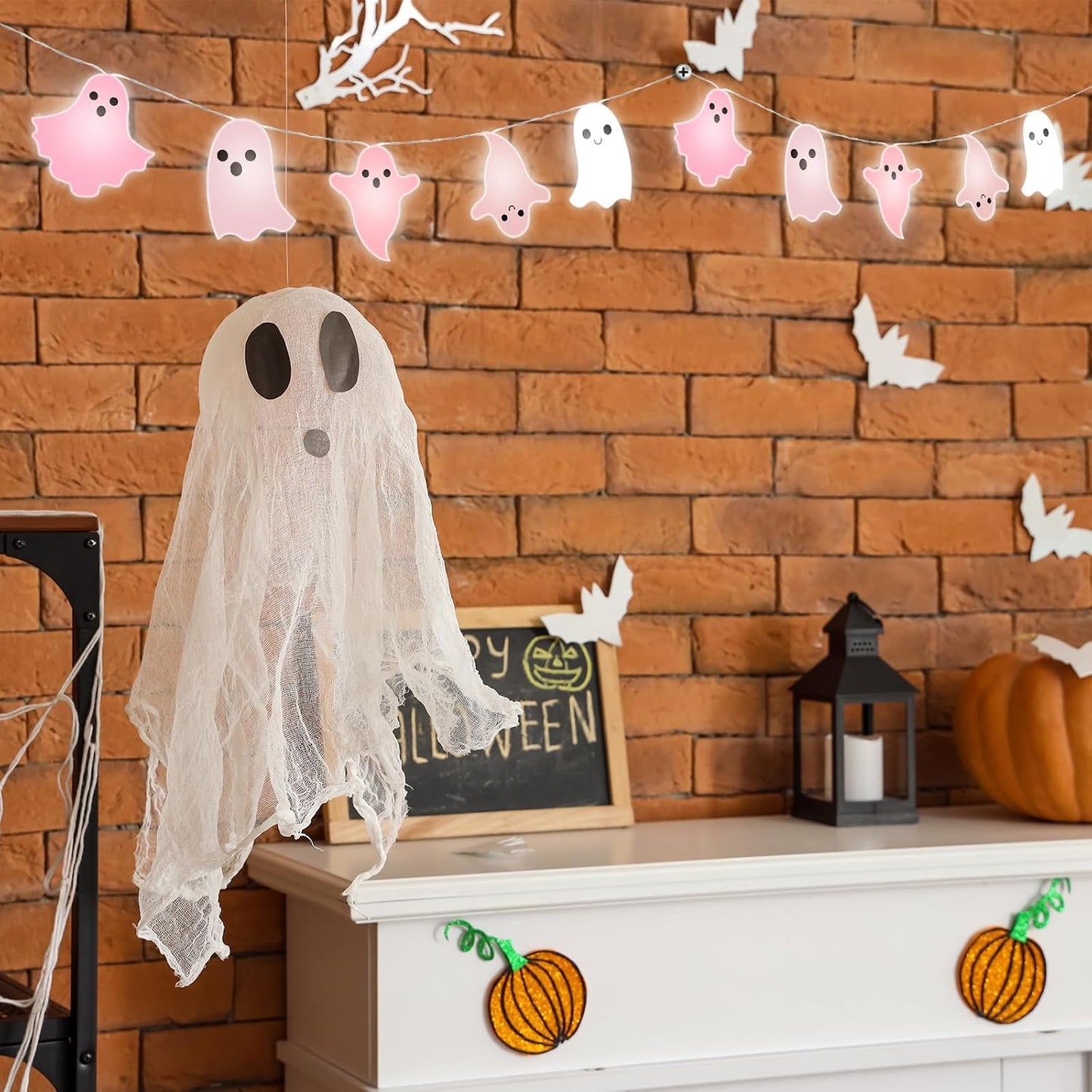 20 Halloween Pink Ghost LED String Lights Battery Operated