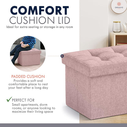 Small Rectangle Storage Ottoman, Foldable Linen, 12x16x12, Pink