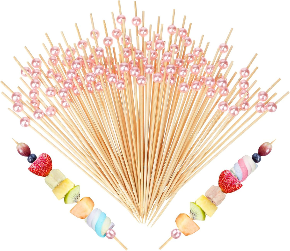 100 Pcs 6 Inch Long Pink Pearl Skewers Cocktail Picks, Party Favors