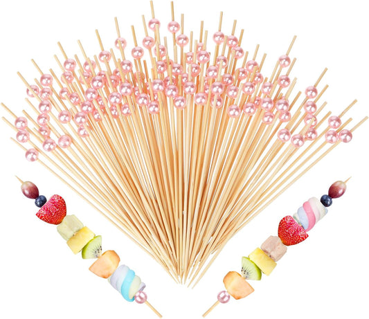100 Pcs 6 Inch Long Pink Pearl Skewers Cocktail Picks, Party Favors