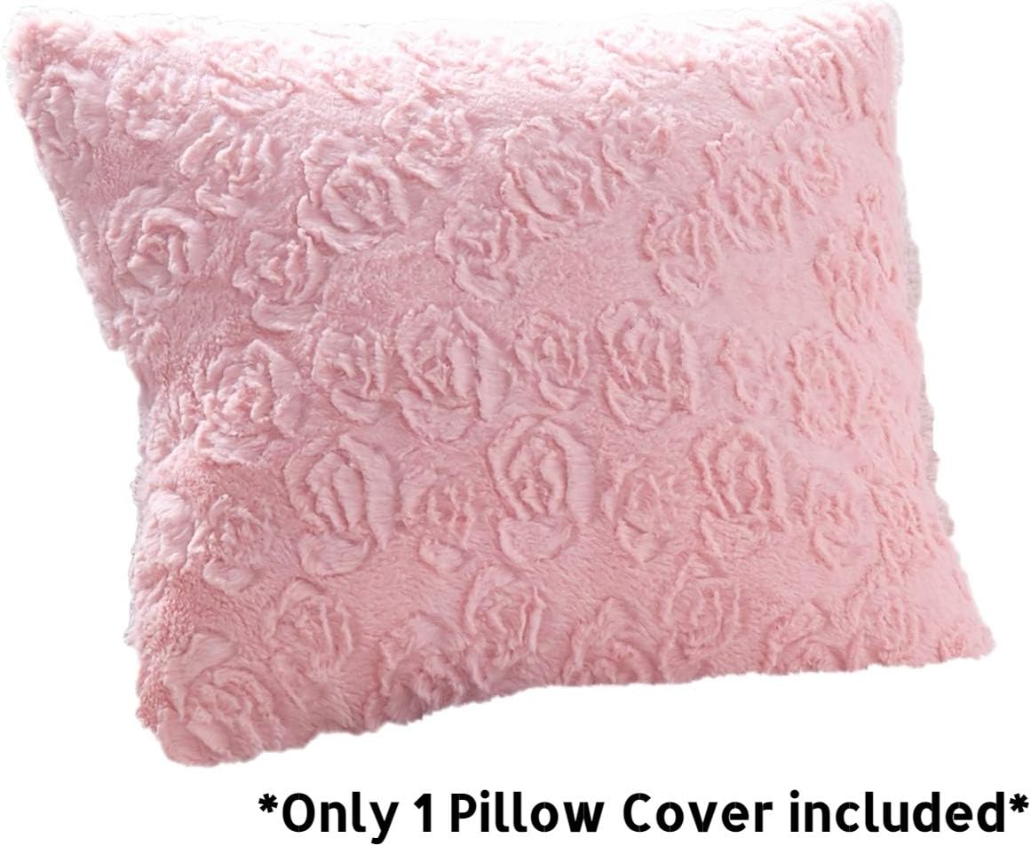 DaDa Bedding Soft Pink Faux Fur Throw Pillow Cover - Fluffy Luxury Blushing Rosey Pastel Cherry Blossom - Decorative Cushion Cases Super Soft Warm Plush - 18” x 18” - 1-Piece