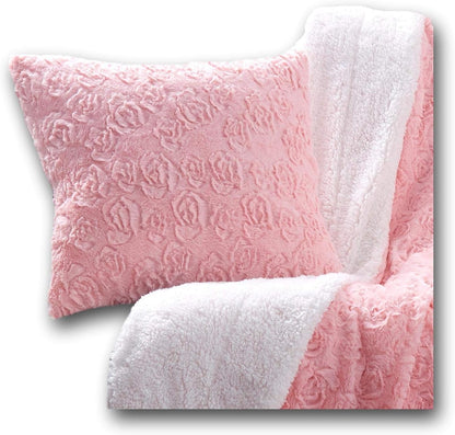 DaDa Bedding Soft Pink Faux Fur Throw Pillow Cover - Fluffy Luxury Blushing Rosey Pastel Cherry Blossom - Decorative Cushion Cases Super Soft Warm Plush - 18” x 18” - 1-Piece