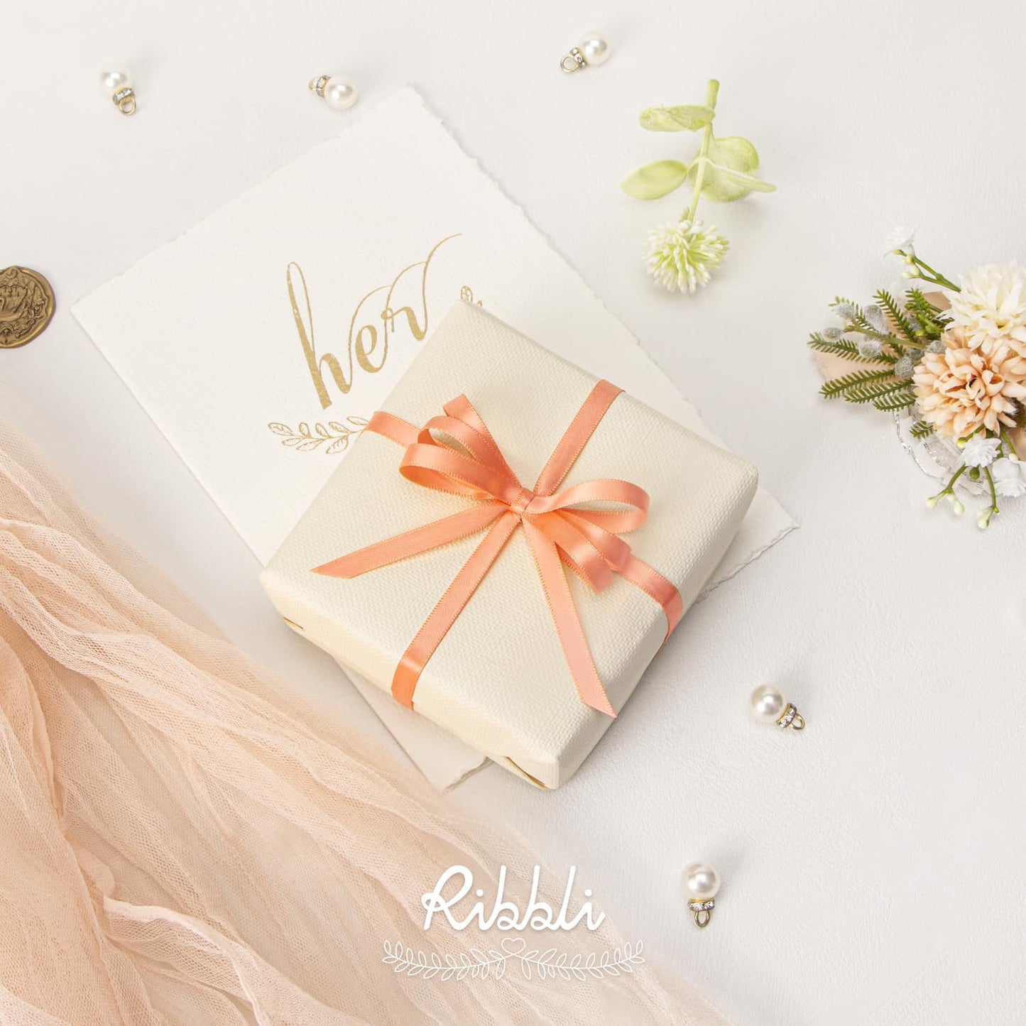 Peach Satin Ribbon,Double Faced Satin 1/4 inch x Continuous 50 Yards,Peach Ribbon Use for Bows Bouquet,Gift Wrapping,Wedding Decoration,Floral Arrangement