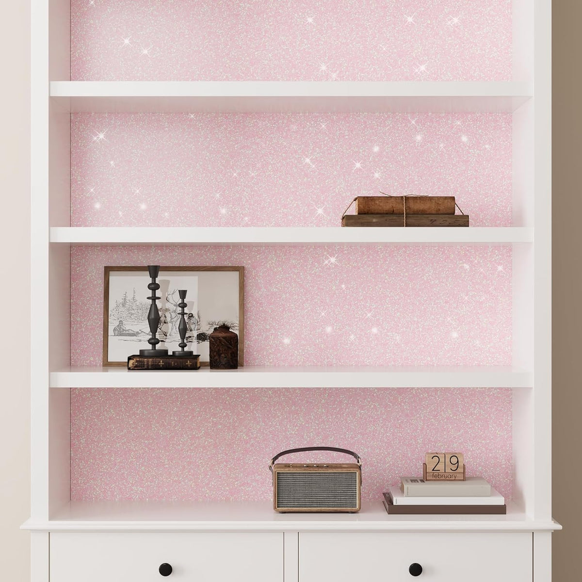 15.7"x78.7" Iridescent Pastel Pink Glitter Wallpaper Peel and Stick for Girls Bedroom Nursery Removable Sparkly Shimmering Pink Contact Paper for Cabinets Drawers Crafts Glitter Vinyl Wrap