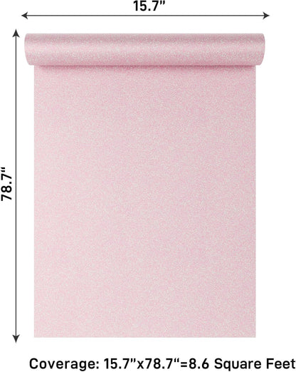 15.7"x78.7" Iridescent Pastel Pink Glitter Wallpaper Peel and Stick for Girls Bedroom Nursery Removable Sparkly Shimmering Pink Contact Paper for Cabinets Drawers Crafts Glitter Vinyl Wrap