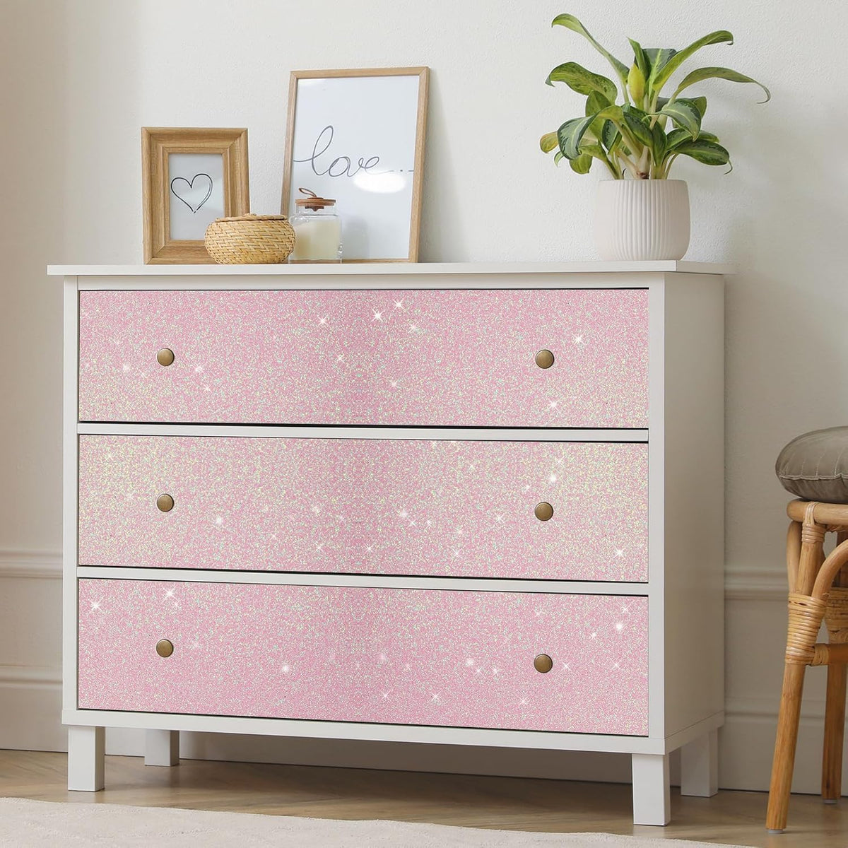 15.7"x78.7" Iridescent Pastel Pink Glitter Wallpaper Peel and Stick for Girls Bedroom Nursery Removable Sparkly Shimmering Pink Contact Paper for Cabinets Drawers Crafts Glitter Vinyl Wrap