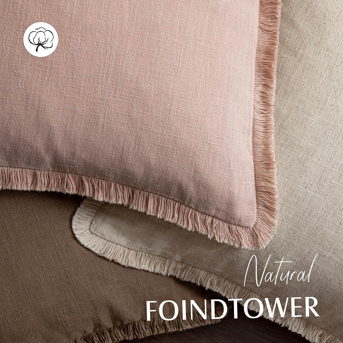 Decorative Linen Fringe Throw Pillow Covers Cozy Boho Farmhouse Cushion Cover with Tassels Soft Accent Pillowcase for Chair Sofa Bed Living Room Home Decor, 18×18 Inch, 1PC,Light Pink