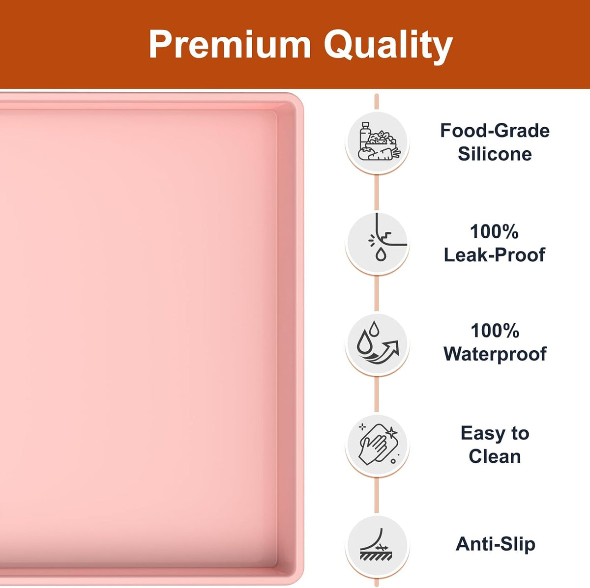 34" x 22" Extra Thick Silicone Mat Waterproof with Raised Edge, Pink