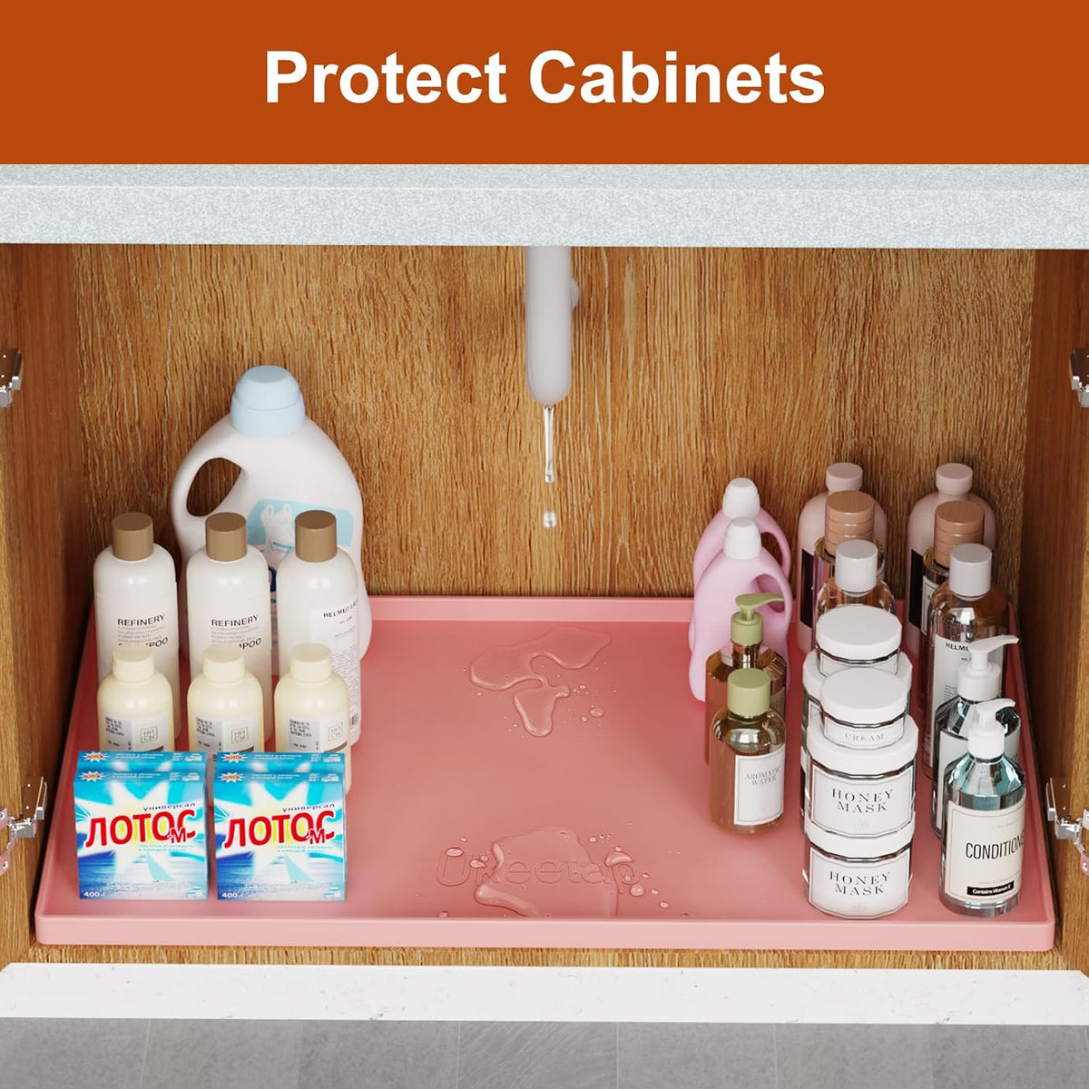 34" x 22" Extra Thick Silicone Mat Waterproof with Raised Edge, Pink