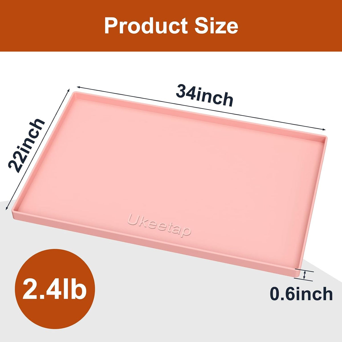 34" x 22" Extra Thick Silicone Mat Waterproof with Raised Edge, Pink