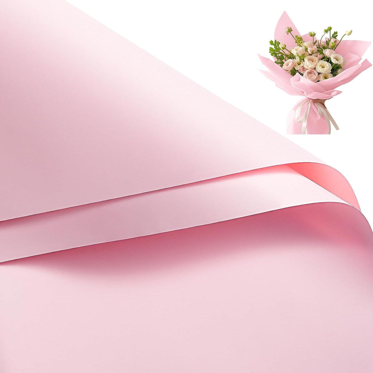 20 Sheets Flower Wrapping Paper, Waterproof Floral Bouquet Wrapping Paper, Florist Supplies Packaging for Birthday, Party, Wedding and DIY Crafts - Pink