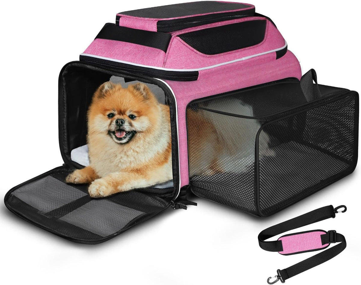 Top and Side Expandable Small Pet Carrier Airline Approved, Pink