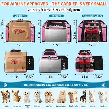 Top and Side Expandable Small Pet Carrier Airline Approved, Pink