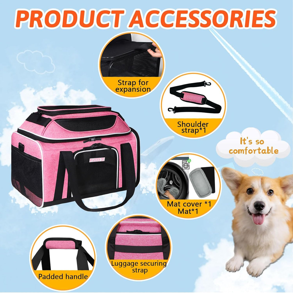 Top and Side Expandable Small Pet Carrier Airline Approved, Pink