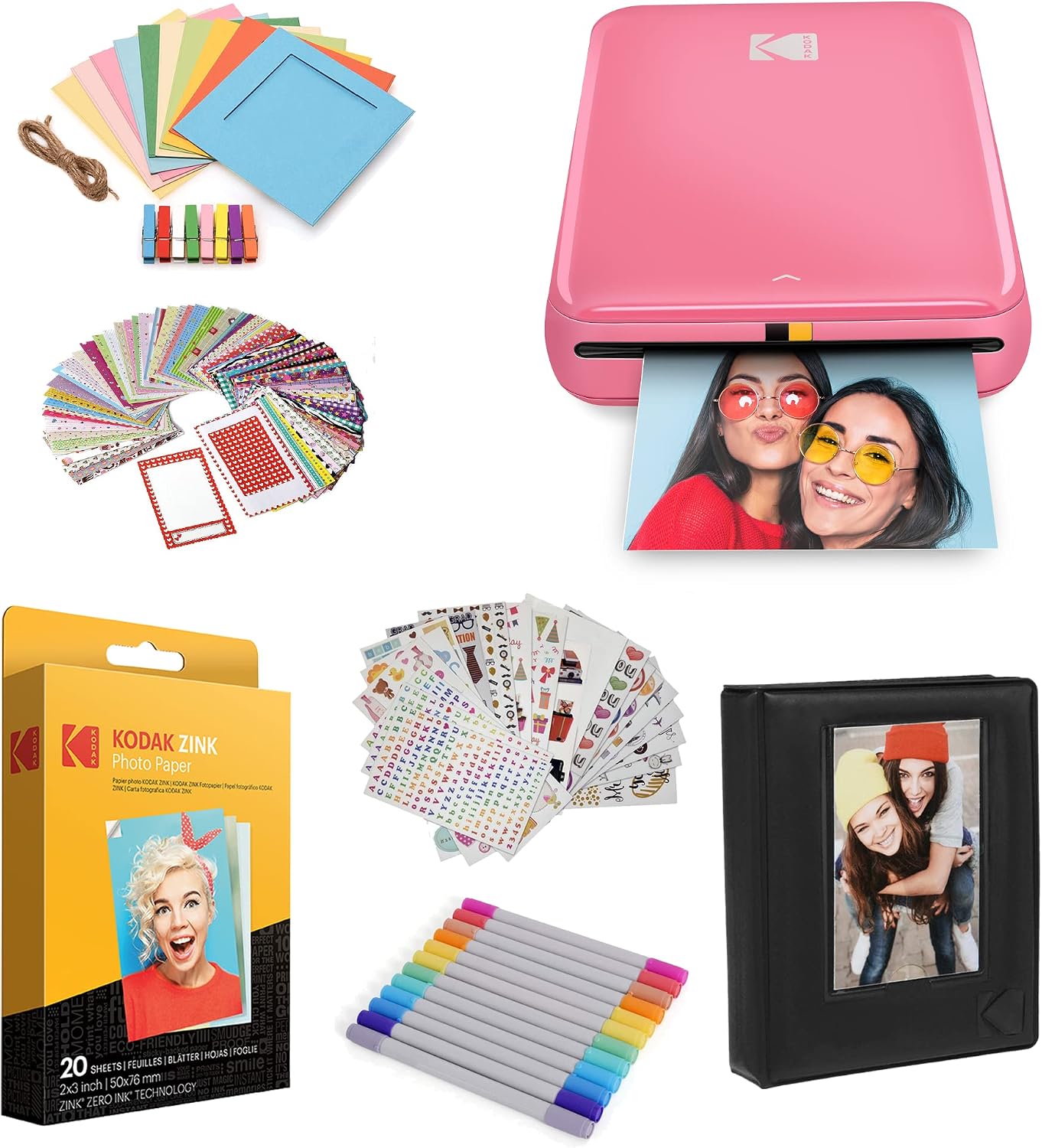 Step Instant Color Photo Printer with Bluetooth/NFC, ZINK Technology & App for iOS & Android (Pink) Starter Bundle