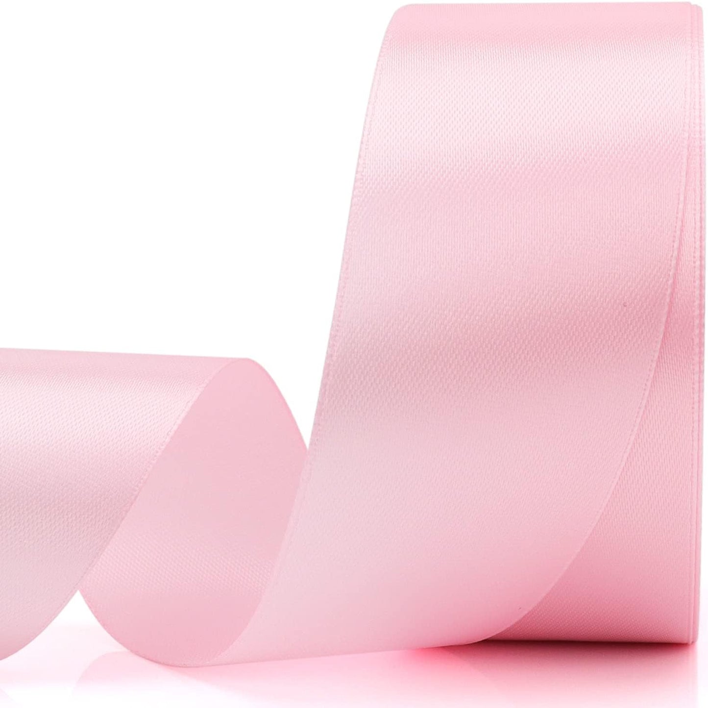 1-1/2 inch Light Pink Solid Satin Ribbon 25 Yards 100% Polyester Fabric Soft and Durable for Wedding Invitations, Bridal Bouquets, Sewing, Party Decorations, Gift Wrapping and More