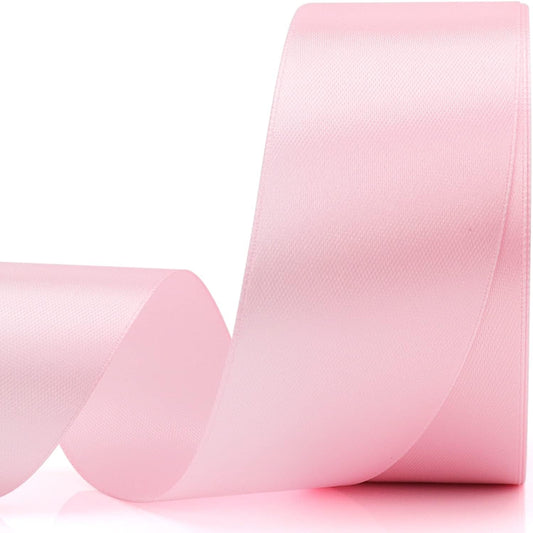 1-1/2 inch Light Pink Solid Satin Ribbon 25 Yards 100% Polyester Fabric Soft and Durable for Wedding Invitations, Bridal Bouquets, Sewing, Party Decorations, Gift Wrapping and More