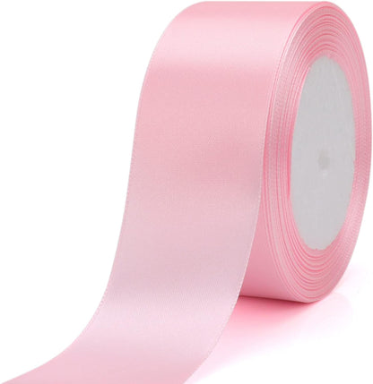 1-1/2 inch Light Pink Solid Satin Ribbon 25 Yards 100% Polyester Fabric Soft and Durable for Wedding Invitations, Bridal Bouquets, Sewing, Party Decorations, Gift Wrapping and More