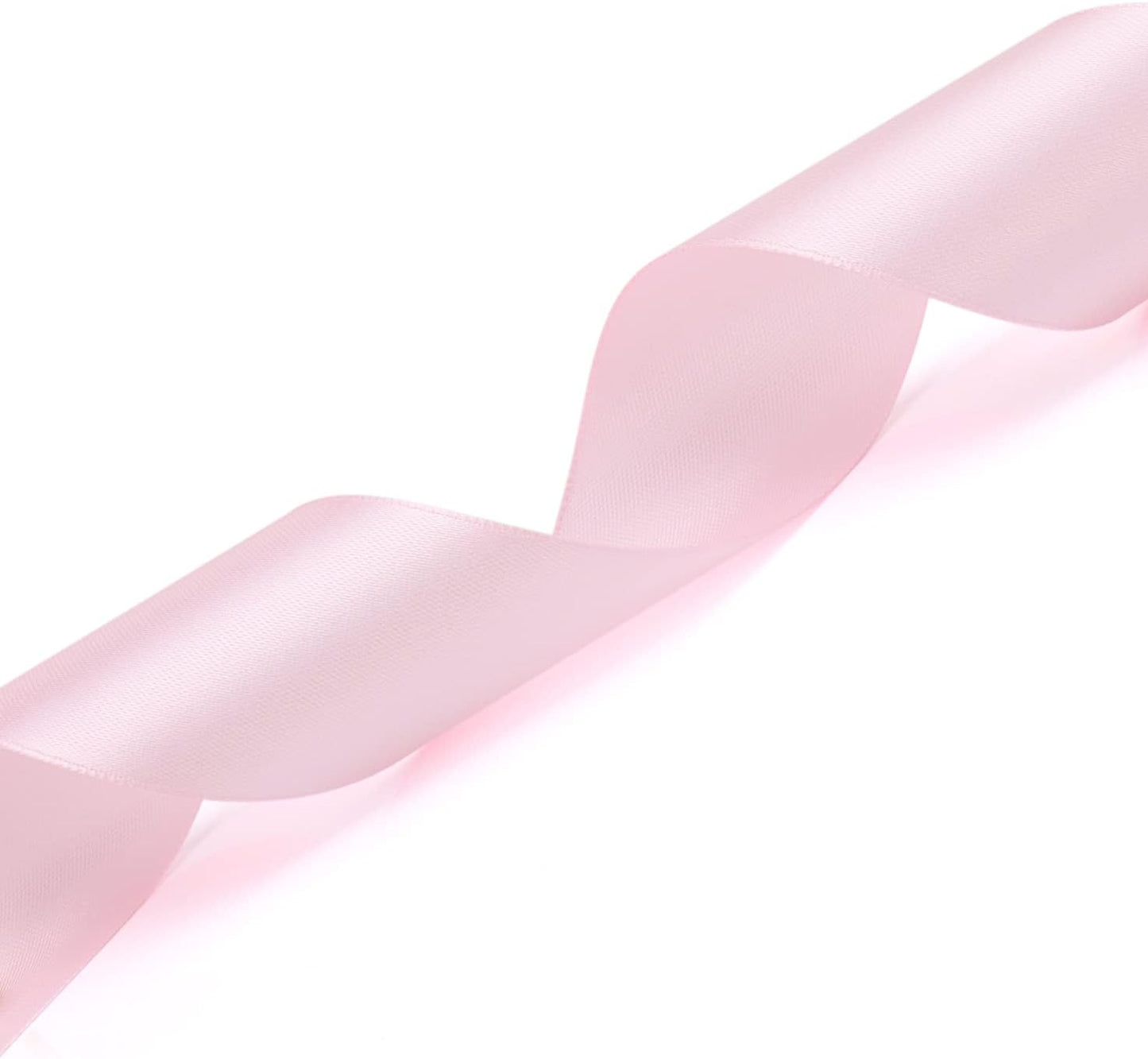 1-1/2 inch Light Pink Solid Satin Ribbon 25 Yards 100% Polyester Fabric Soft and Durable for Wedding Invitations, Bridal Bouquets, Sewing, Party Decorations, Gift Wrapping and More