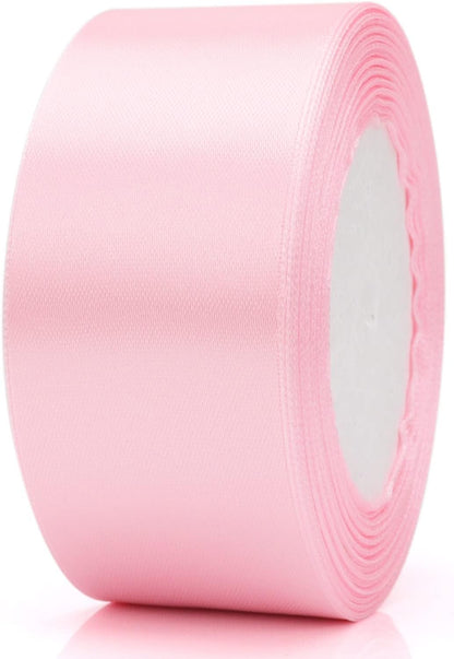 1-1/2 inch Light Pink Solid Satin Ribbon 25 Yards 100% Polyester Fabric Soft and Durable for Wedding Invitations, Bridal Bouquets, Sewing, Party Decorations, Gift Wrapping and More