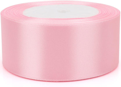 1-1/2 inch Light Pink Solid Satin Ribbon 25 Yards 100% Polyester Fabric Soft and Durable for Wedding Invitations, Bridal Bouquets, Sewing, Party Decorations, Gift Wrapping and More