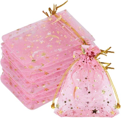 100 Pieces Moon Star Organza Jewelry Candy Bags 2.7x3.5 Inch