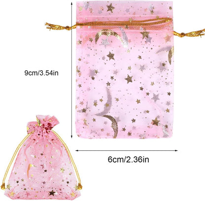 100 Pieces Moon Star Organza Jewelry Candy Bags 2.7x3.5 Inch