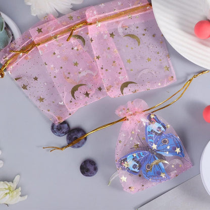 100 Pieces Moon Star Organza Jewelry Candy Bags 2.7x3.5 Inch