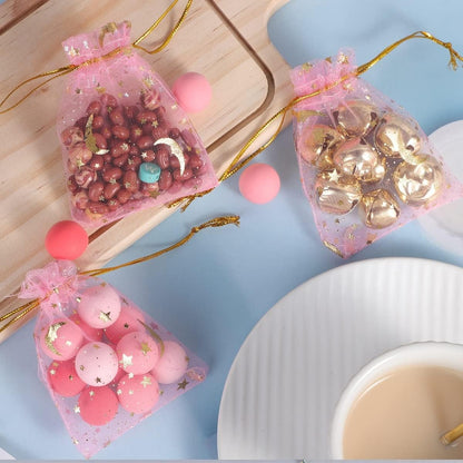 100 Pieces Moon Star Organza Jewelry Candy Bags 2.7x3.5 Inch
