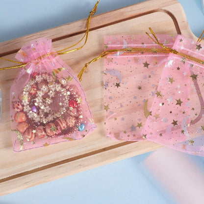 100 Pieces Moon Star Organza Jewelry Candy Bags 2.7x3.5 Inch