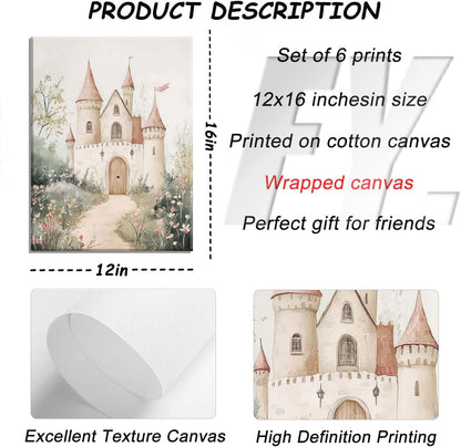 Coquette Wall Art Pastel Pink Trendy Posters Wall Decor White Swan Butterfly Frog Painting Pictures Castle Elf Aesthetic Floral Canvas Prints for Nursery Teen Girls Bedroom College Dorm Framed