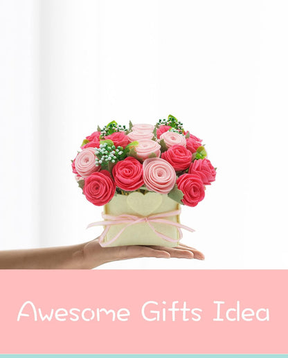 DIY Felt Flower Kit, Pink Rose Bouquet Kit, Floral Gifts - Arrange Pre-Cut Flowers and Foliage