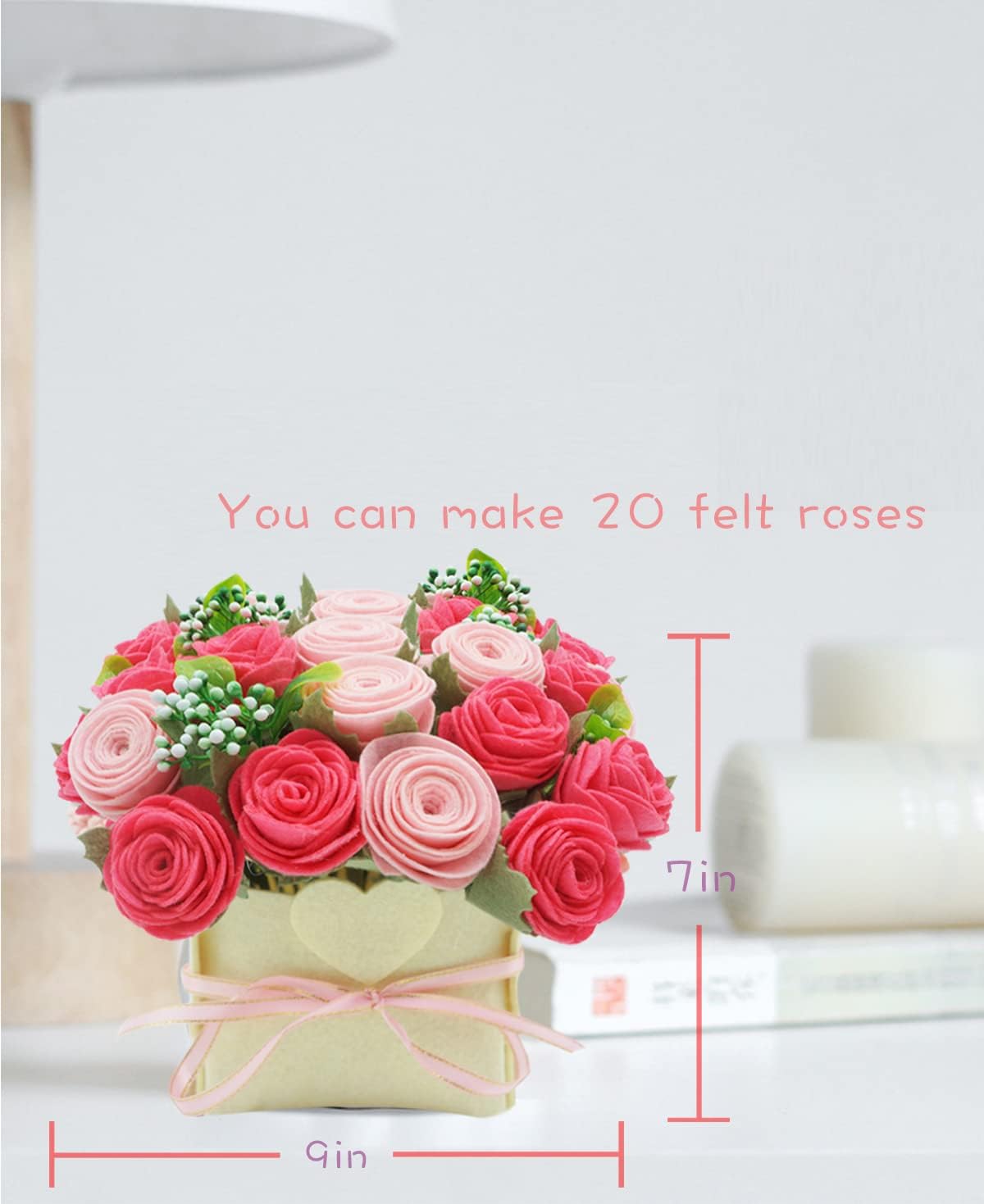 DIY Felt Flower Kit, Pink Rose Bouquet Kit, Floral Gifts - Arrange Pre-Cut Flowers and Foliage