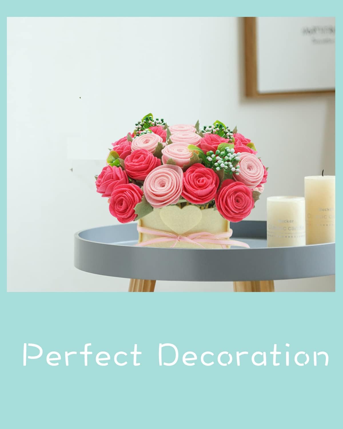 DIY Felt Flower Kit, Pink Rose Bouquet Kit, Floral Gifts - Arrange Pre-Cut Flowers and Foliage