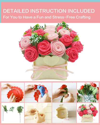 DIY Felt Flower Kit, Pink Rose Bouquet Kit, Floral Gifts - Arrange Pre-Cut Flowers and Foliage