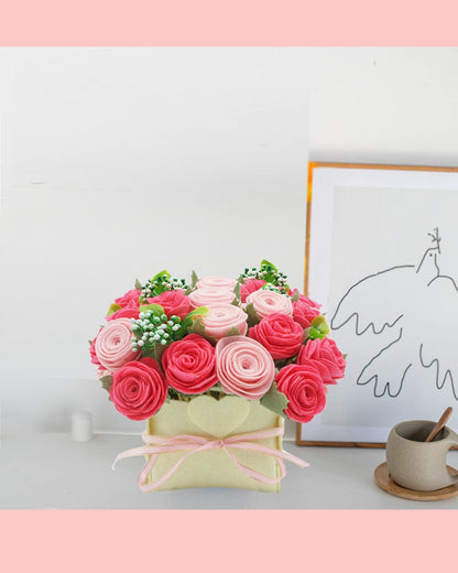 DIY Felt Flower Kit, Pink Rose Bouquet Kit, Floral Gifts - Arrange Pre-Cut Flowers and Foliage