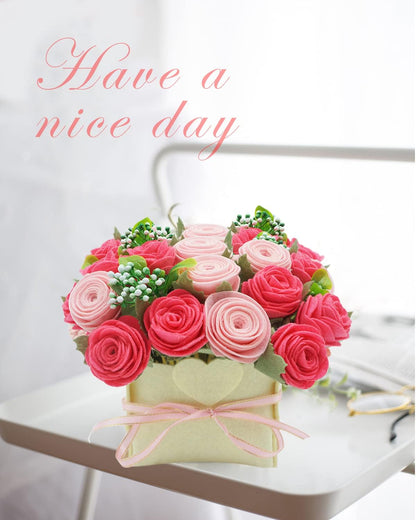 DIY Felt Flower Kit, Pink Rose Bouquet Kit, Floral Gifts - Arrange Pre-Cut Flowers and Foliage