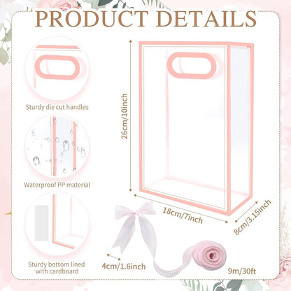 12 Pcs Clear Gift Bags with Handles, 7.1"x10.2"x3.2" Party Favor Bags