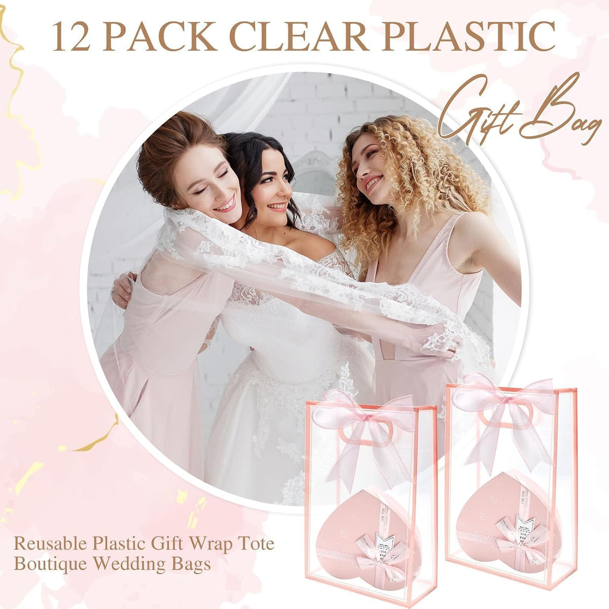 12 Pcs Clear Gift Bags with Handles, 7.1"x10.2"x3.2" Party Favor Bags