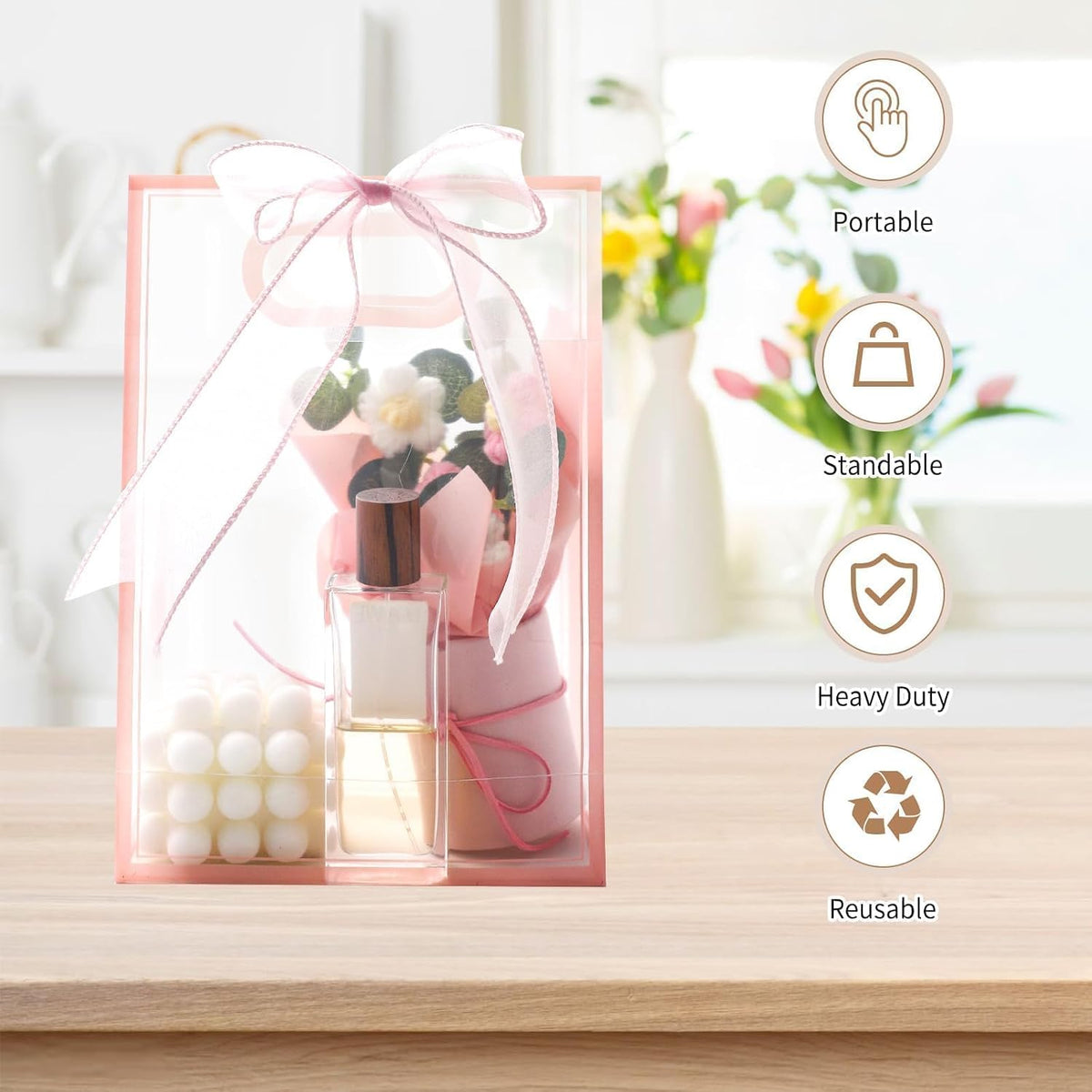 12 Pcs Clear Gift Bags with Handles, 7.1"x10.2"x3.2" Party Favor Bags