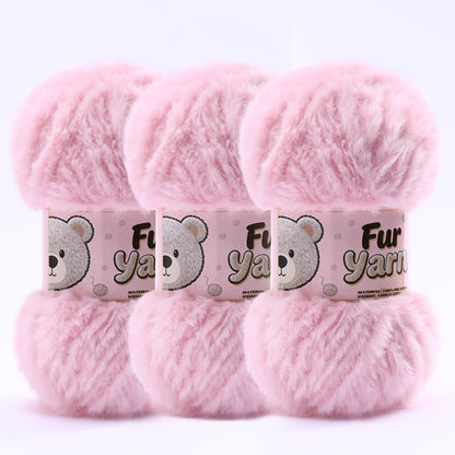 3 Skeins Faux Fur Yarn Soft Fluffy for Crocheting - Chunky Fuzzy Yarn for Crochet Amigurumi, Blankets, Scarves and Sweaters - Each 3.5 oz/100 g, 71 yds/65 m (3, Light Pink)