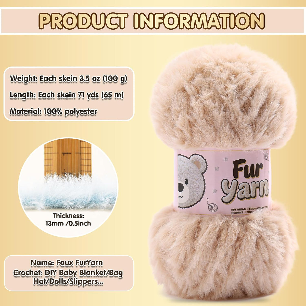 3 Skeins Faux Fur Yarn Soft Fluffy for Crocheting - Chunky Fuzzy Yarn for Crochet Amigurumi, Blankets, Scarves and Sweaters - Each 3.5 oz/100 g, 71 yds/65 m (3, Light Pink)