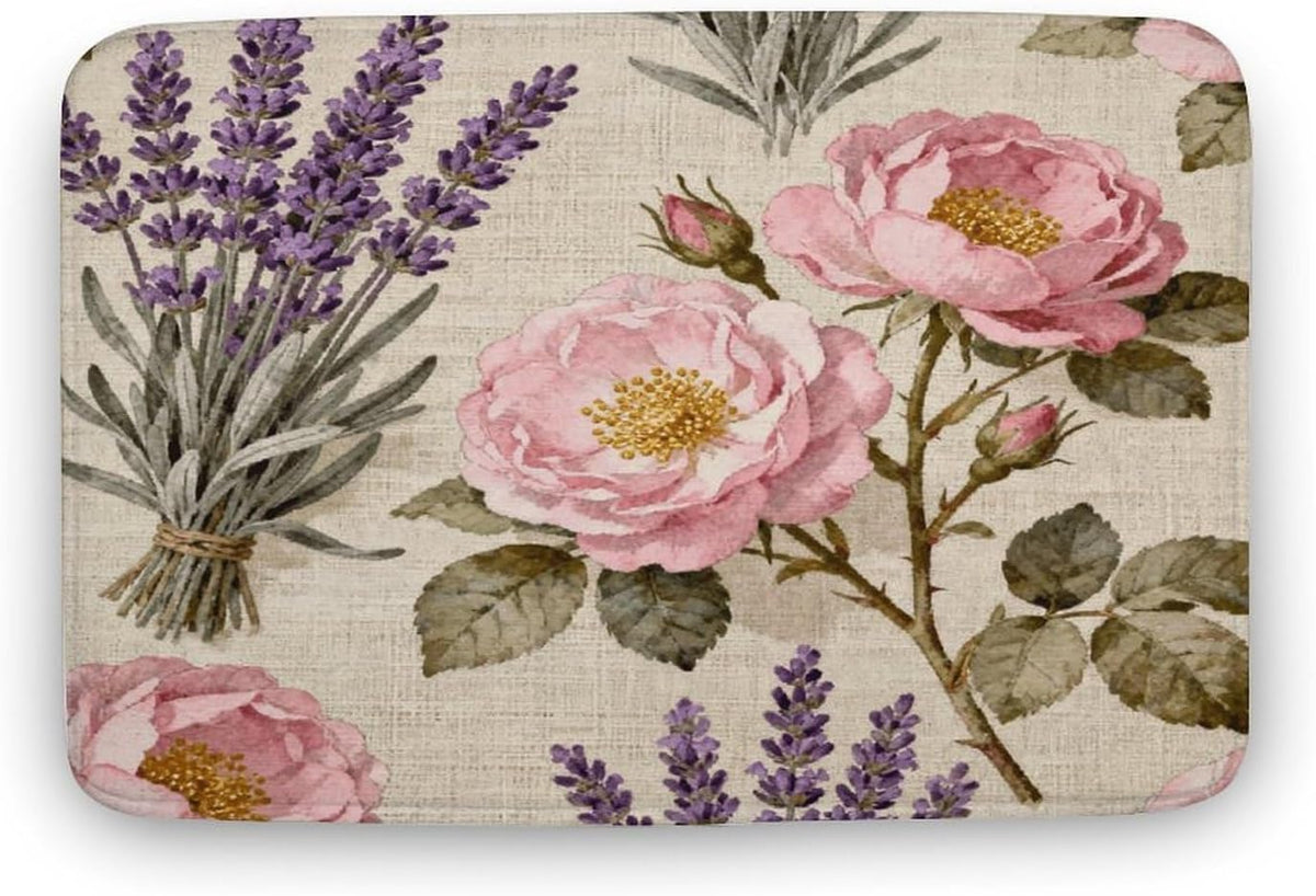 Pink Flower Bathroom Rugs Non Slip Bath Mat Soft Microfiber Super Absorbent Machine Washable Floor Carpet for Shower Tub Bathroom 19.7"x31.5"