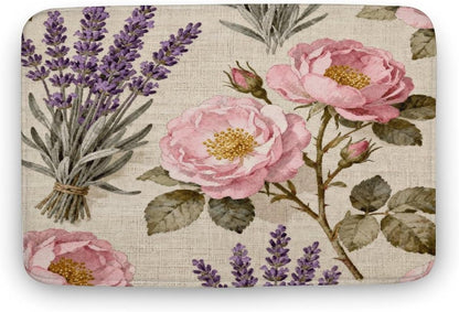 Pink Flower Bathroom Rugs Non Slip Bath Mat Soft Microfiber Super Absorbent Machine Washable Floor Carpet for Shower Tub Bathroom 19.7"x31.5"