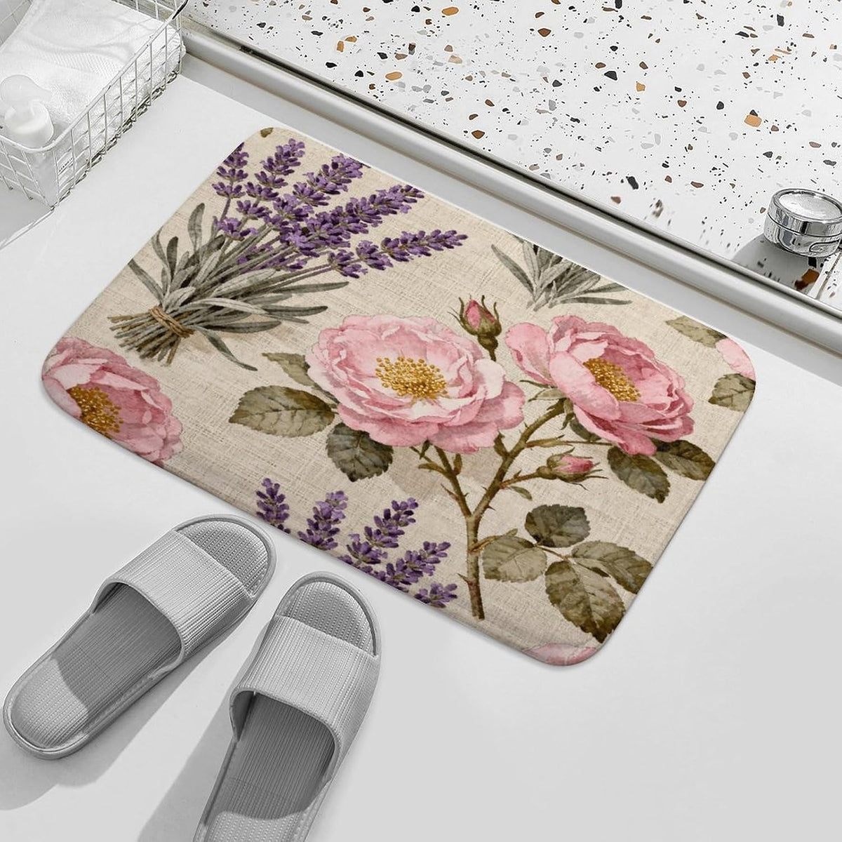 Pink Flower Bathroom Rugs Non Slip Bath Mat Soft Microfiber Super Absorbent Machine Washable Floor Carpet for Shower Tub Bathroom 19.7"x31.5"